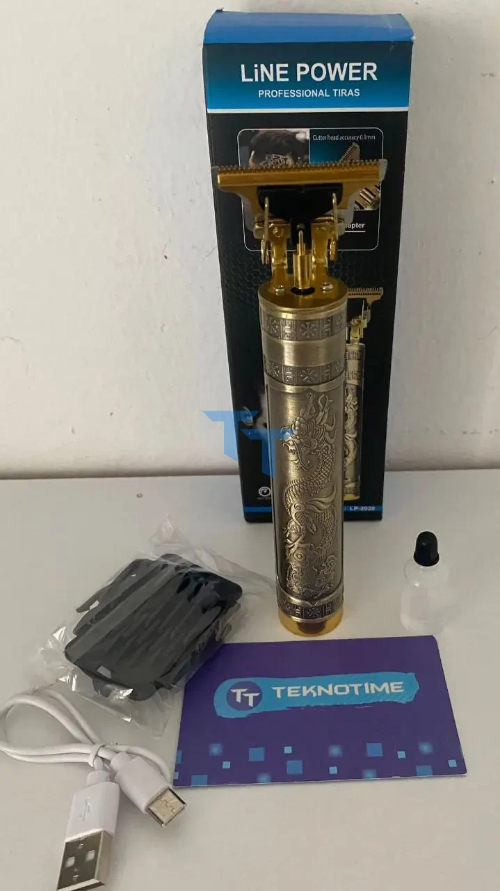 Şarjlı Gold Ejderha Motifli T Jiletli Saç Sakal Kesme Makinesi